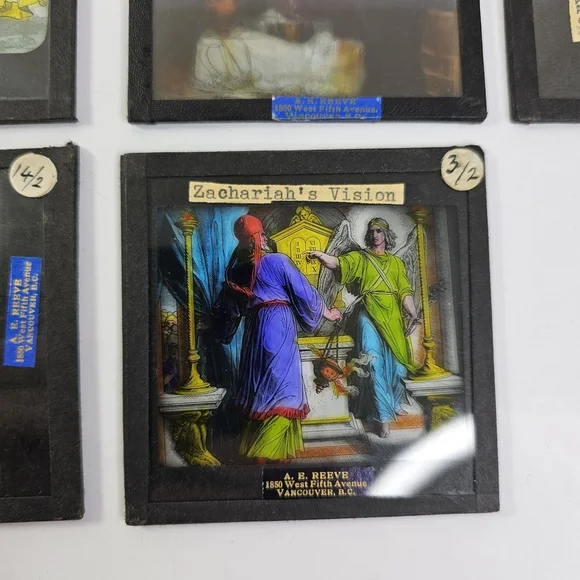 Antique Magic Lantern Slides Religious Biblical Set Reeve Vancouver Glass 8pcs - Picture 3 of 16
